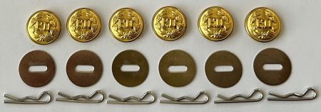 "FD" BUTTON SMALL BRASS SET - 6 "FD" Buttons, 6 Discs & 6 Cotter Pins - EACH